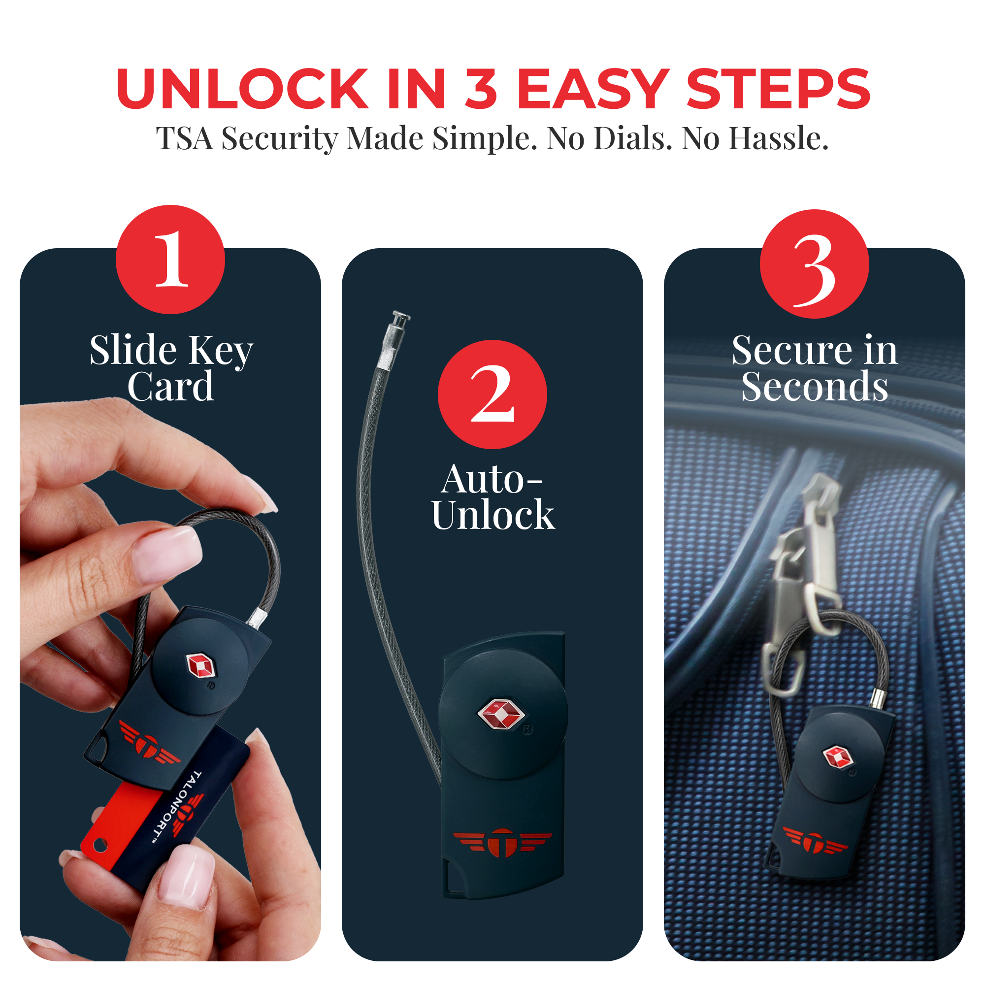 Talonport Keyless Luggage Locks TSA Approved (2 pack)
