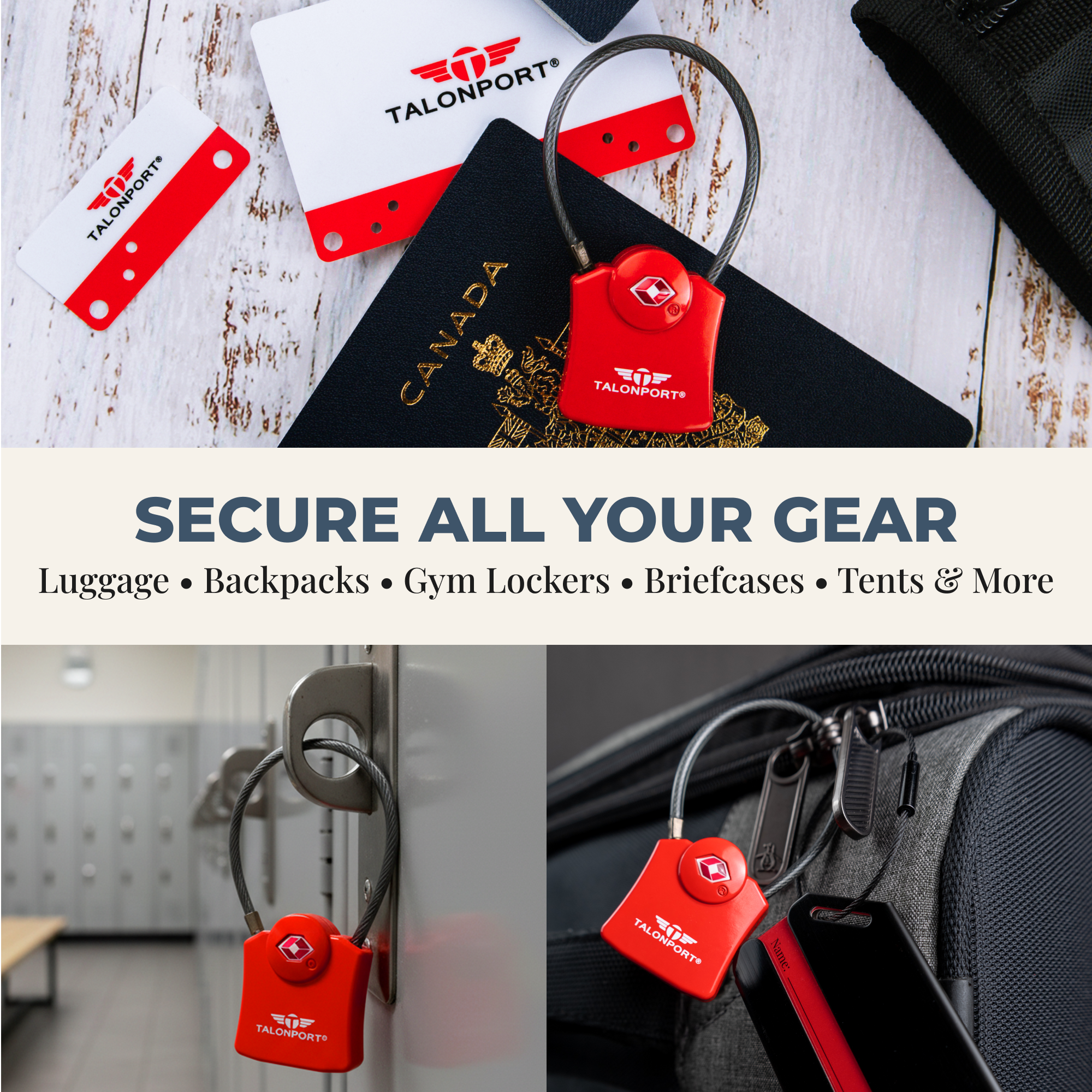 Keyless Luggage Locks TSA Approved, Heavy-Duty Travel Essentials, RED