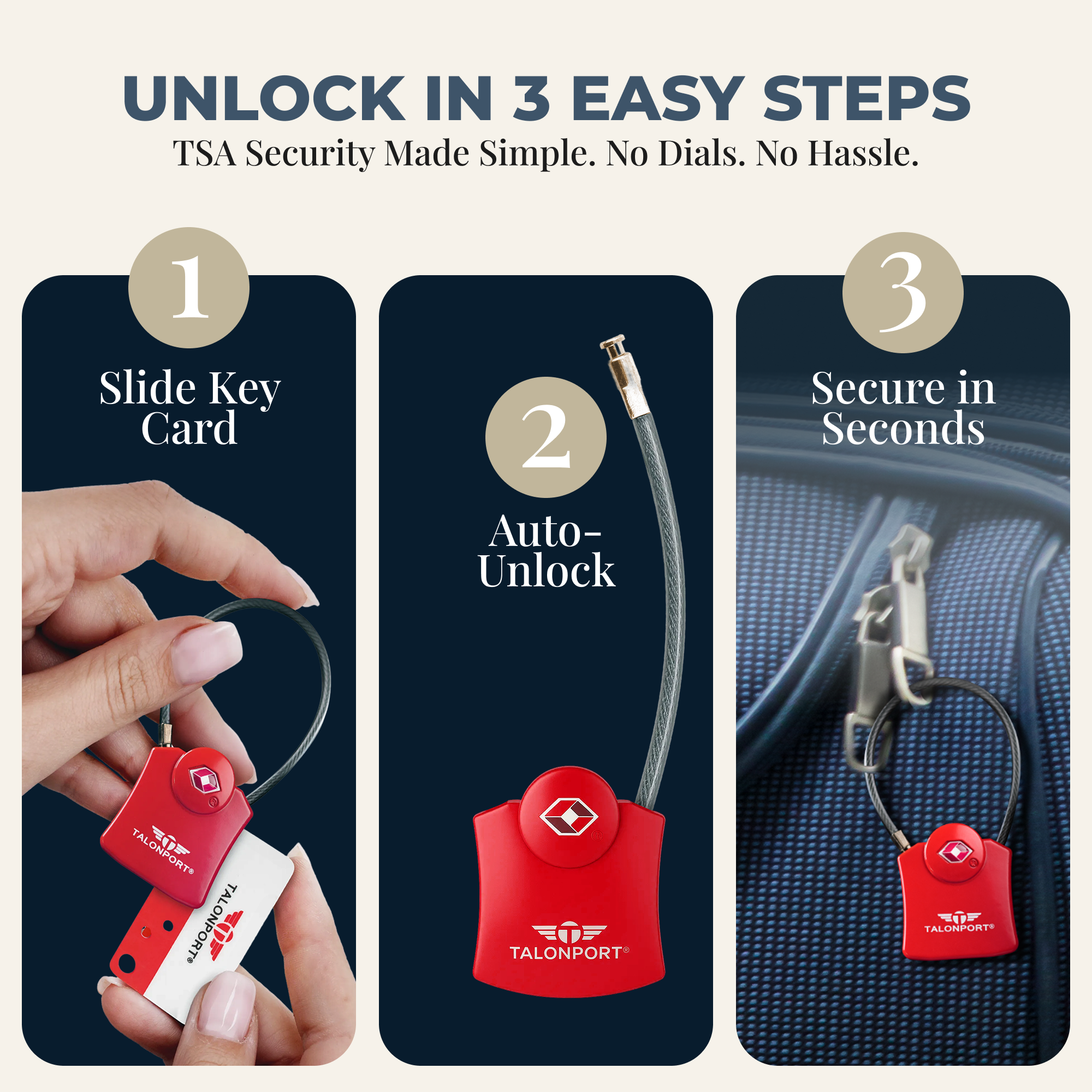 Keyless Luggage Locks TSA Approved, Heavy-Duty Travel Essentials, RED